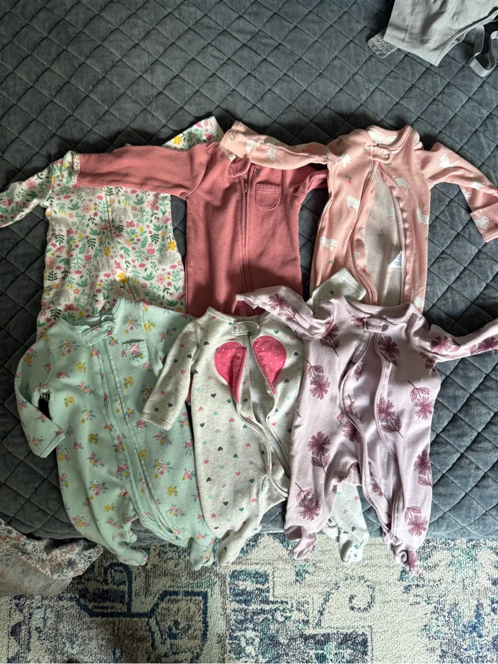 6 footed one piecesCarter's Baby Girl Footie Sleepers - Pink, Coral, Mint, Cream